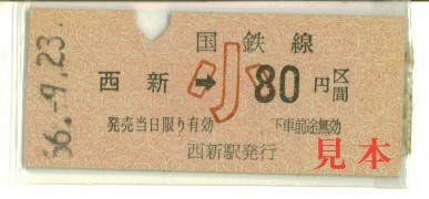 B型硬券: 旧国鉄・筑肥線西新駅→80円区間(小人用)