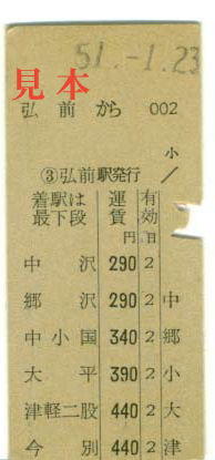 D型硬券: 旧国鉄・弘前→今別。
