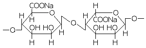 アルギン酸ナトリウム(一部の推定構造)<br />左がD-マンヌロン酸Na、右がL-グルロン酸Na