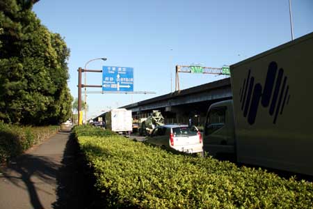 歩道から車道を望む