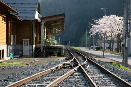 外から、起点方向に駅ホームを望む