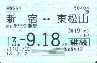JR〜東武 連絡6ヶ月通勤定期券
