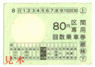 回数乗車券: 京阪電鉄(大津線のみ)回数券。