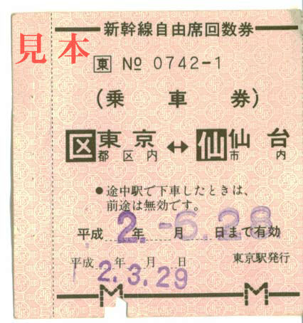 回数乗車券: JR東日本、新幹線自由席回数券